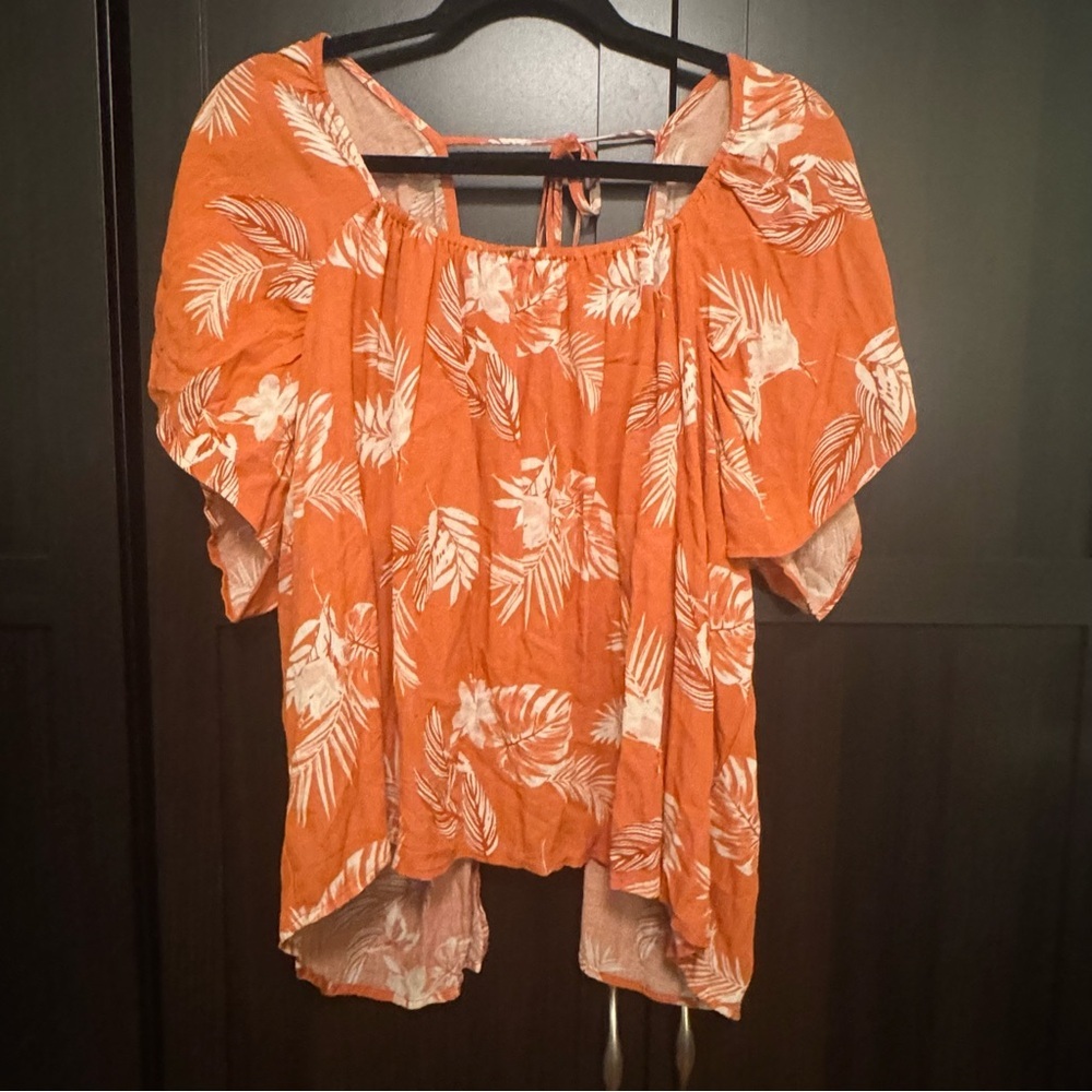 Sunset Floral Orange Open Back Blouse​